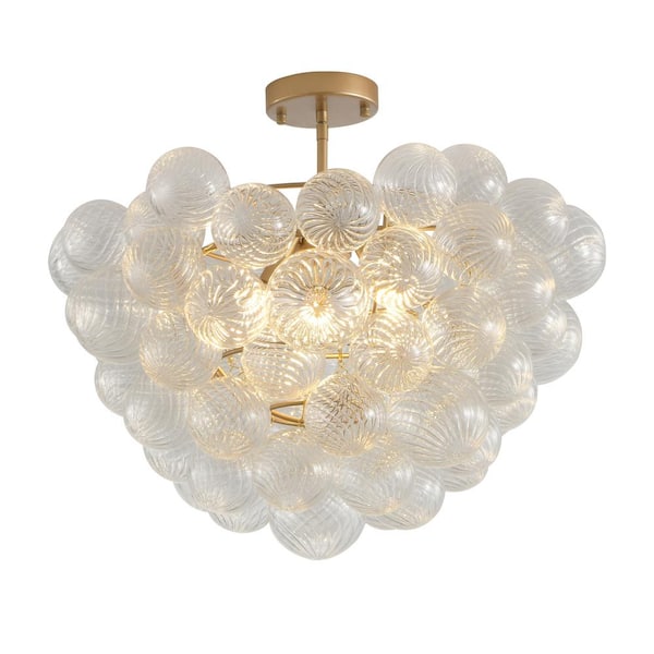 Sunpez 20 in. W 3-Light Non Adjustable Height Ceiling Chandelier with Threaded Clear Glass Globe Shade, G9, No Bulbs Included