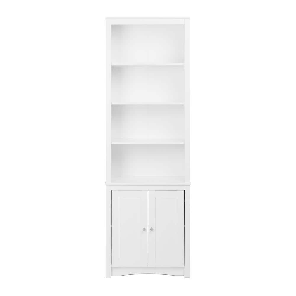 Tall White Wood Bookcase with Shaker Doors
