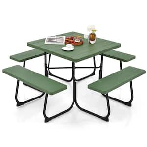 HONEY JOY 67 in. Black Square Steel Outdoor Picnic Table Bench Set