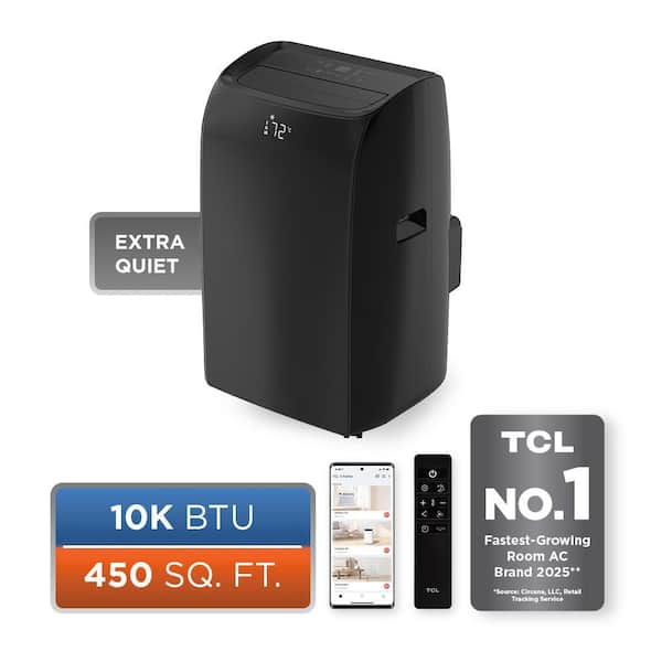 10,000 BTU (DOE)S-Series Extra-Quiet Smart Portable AC, 350 Sq. Ft, Wi-Fi, AC/Fan/Dehumidifier, Automatic Vents in Black