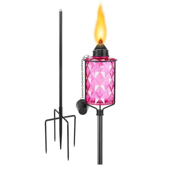 4 Pack Multi-Color Glass Metal Garden Torch Outdoor Decor with 12 oz Canisters and 4-Prong Stake