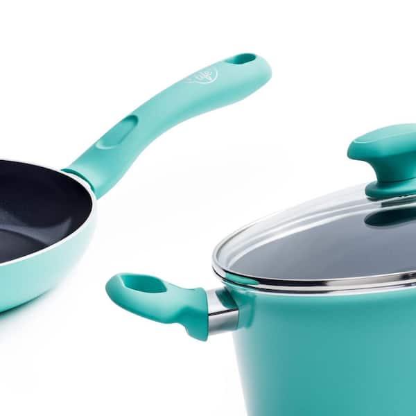 GreenLife Soft Grip Diamond Healthy Ceramic Nonstick, Cookware Pots and Pans  Set, 14 Piece, Turquoise, Dishwasher Safe 