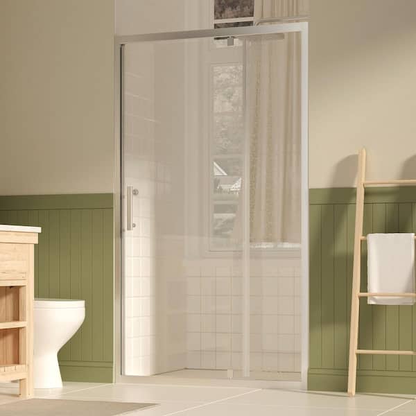 43 in. W x 72 in. H Pivot Framed Shower Doors in Brushed Nickel Finish with 1/4 in. (6mm) SGCC Tempered Glass