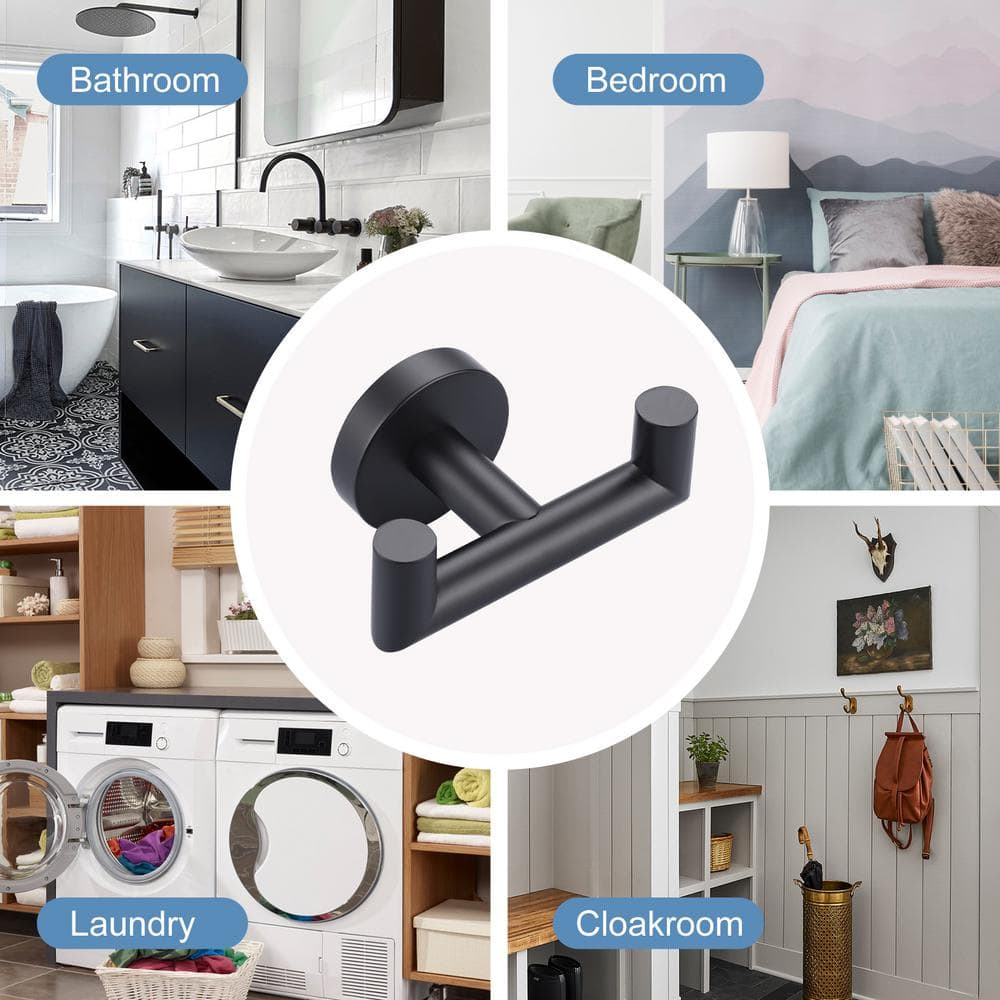 Matte Black Stainless Steel Double Robe and Towel Hook