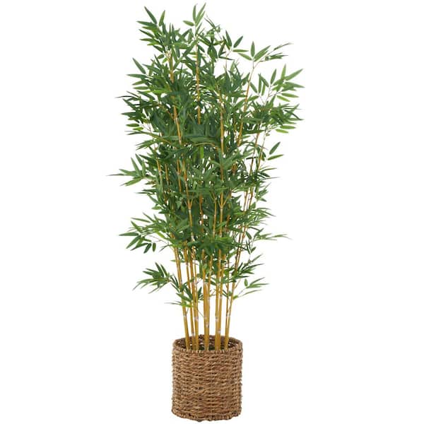 59 in. H Artificial Tree with Realistic Leaves and Brown Seagrass Pot