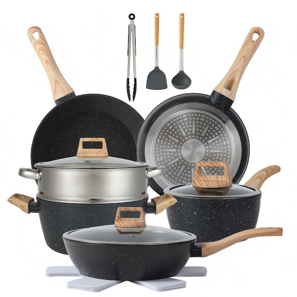 16 Piece Pots and Pans Set, Non Stick Cookware Set Nonstick with Cooking Set, Black