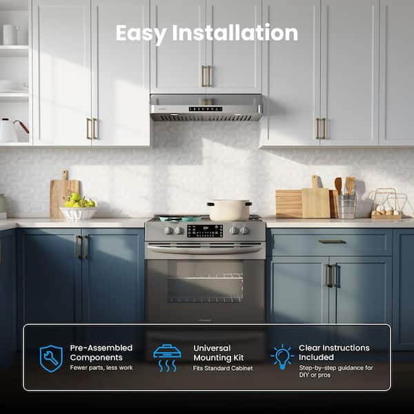 30 in. 900 CFM Ducted Under Cabinet Range Hood in Stainless Steel with Mesh Filters and Push Buttons