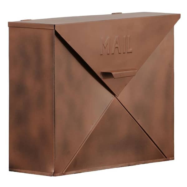 Benzara Spacious Brown Copper Metal Wall Mounted Mailbox