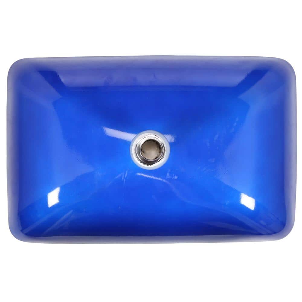 Fire-Blue Rectangular Tempered Glass Vessel Bathroom Sink