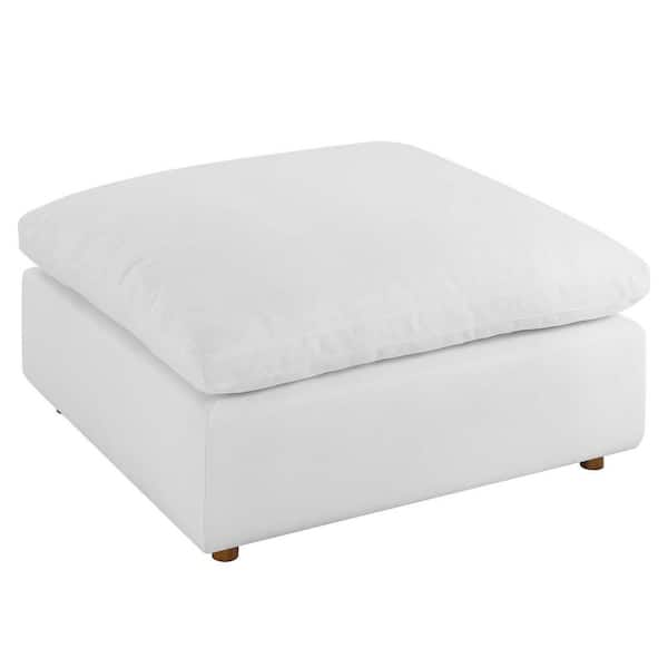 MODWAY Commix Pure White Down Filled Overstuffed Pillow Top Ottoman