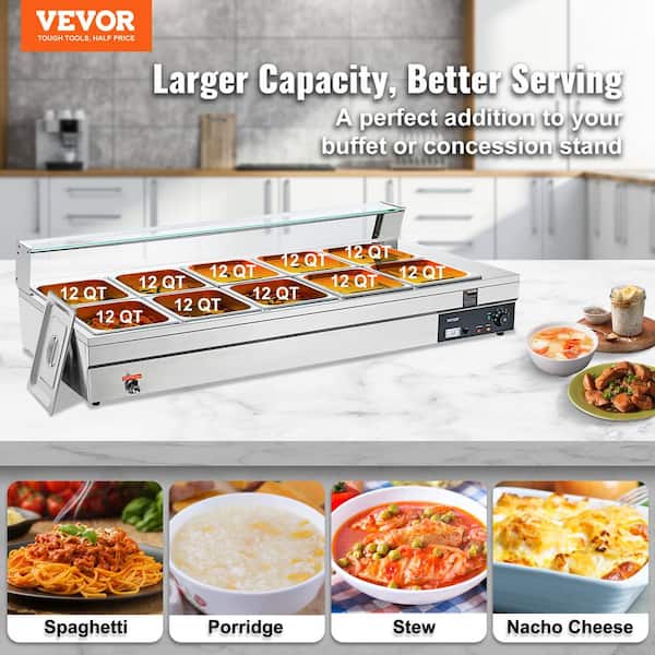 VEVOR 10-Pan Commercial Food Warmer 120 qt. Electric Steam Table