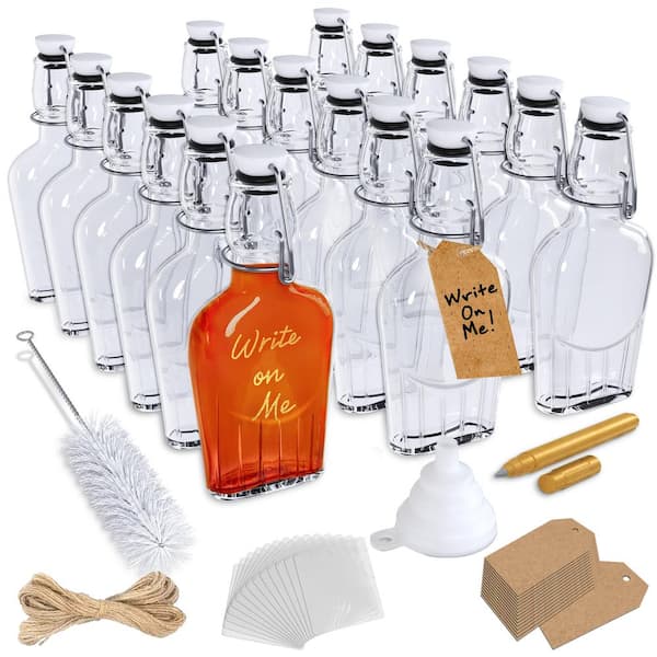 8.5 oz. Swing Top Glass Flask Set of 18 with Bottle Brush, Funnel and Glass Marker