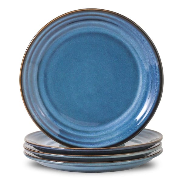 Set of 4 Blue 6-Inch Porcelain Dessert Plates for Serving Salad, Appetizer, and Snack Dishes