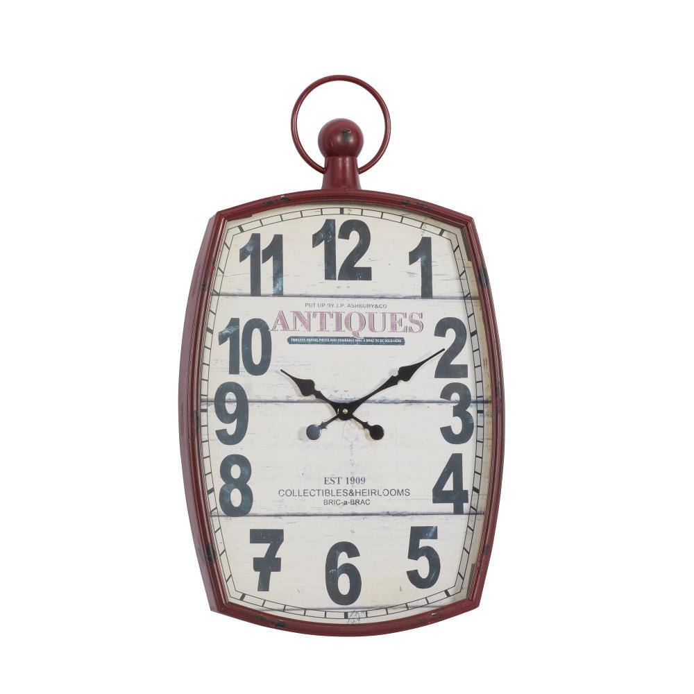 XL Red and White Vintage Metal Wall Clock