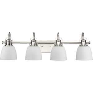 Preston 30.5 in. 4-Light Brushed Nickel Vanity Light with Etched Opal Glass Shades