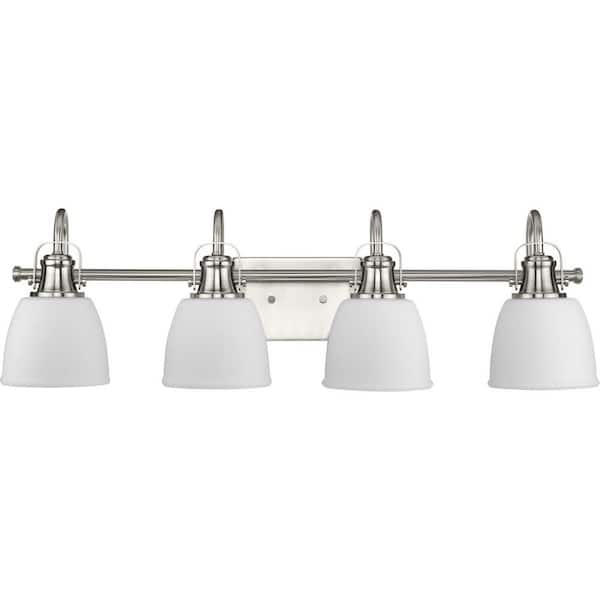 Progress Lighting Preston 30.5 in. 4-Light Brushed Nickel Vanity Light with Etched Opal Glass Shades