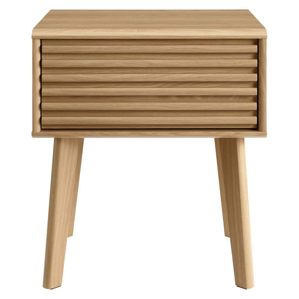 Mid-Century Modern Oak Render End Table with Storage Drawer