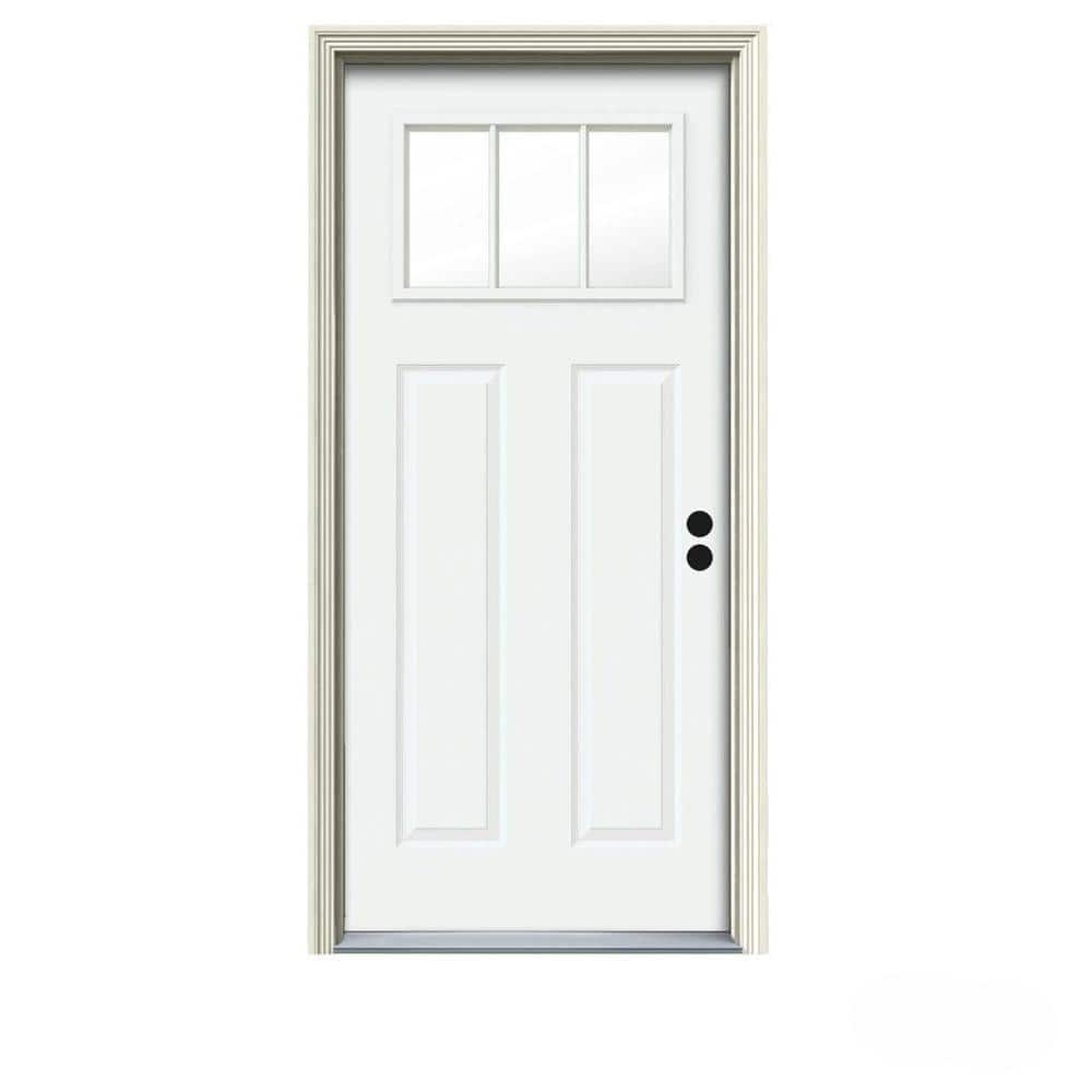 34 in. x 80 in. 3 Lite Craftsman White Painted Steel Prehung Left-Hand Inswing Front Door w/Brickmould price history on PriceWatchPro