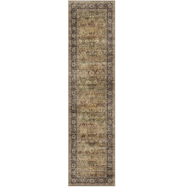 Rye Brown 2 ft. x 8 ft. Distressed Vintage Floral Runner Rug