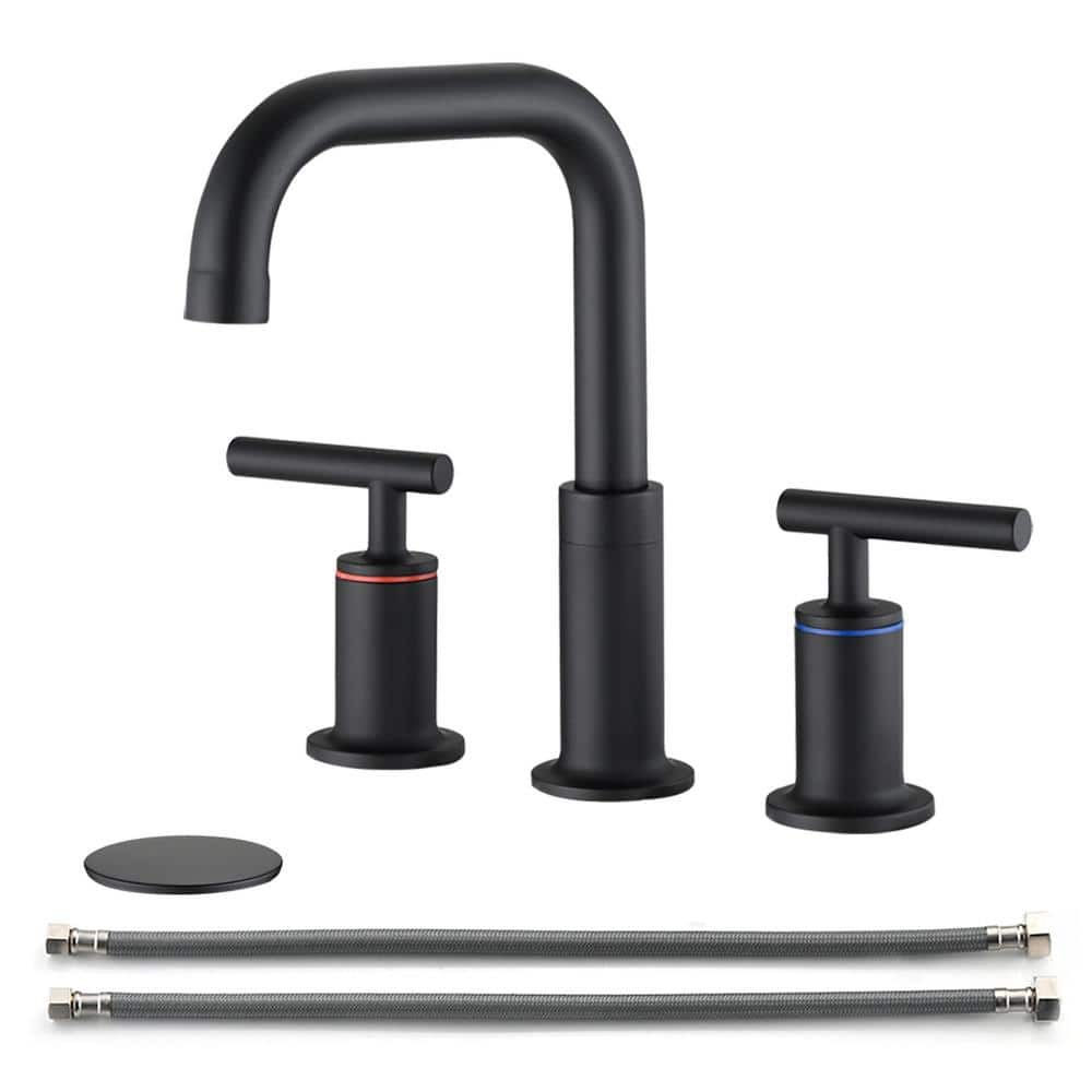 360° Deck Mount Double Handles Bathroom Faucet, 8 in. Widespread 3 Holes B
