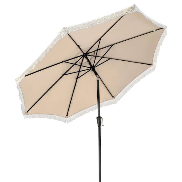 Gymax 9 FT Metal Market Tilt Crank Handle Patio Umbrella in Beige