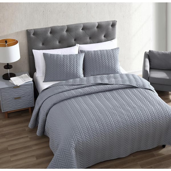 The Nesting Company Birch 3-Piece Gray Queen Quilt Set