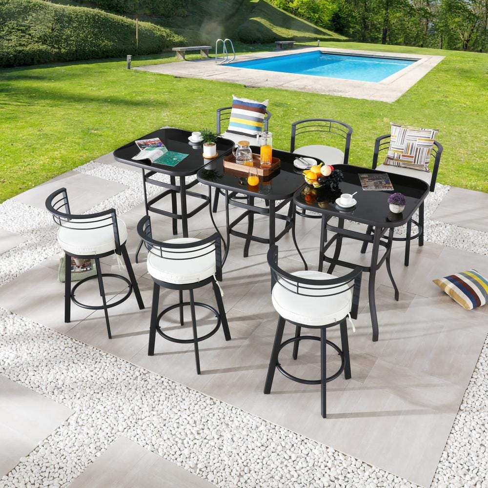 Patio Festival 9-Piece Metal Bar Height Outdoor Dining Set with Beige ...