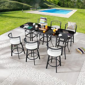 9-Piece Metal Bar Height Outdoor Dining Set with Beige Cushions
