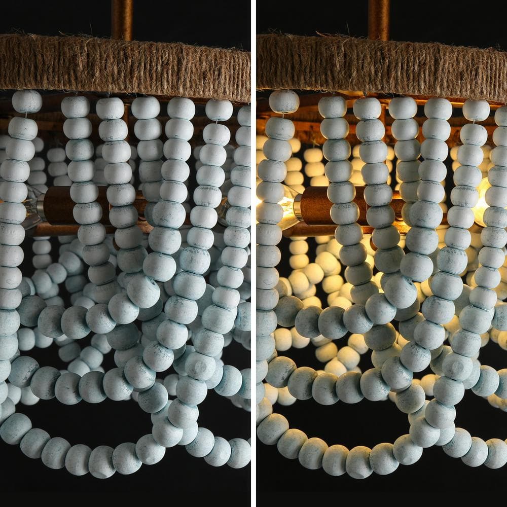 Antique Gold and Blue Beaded Farmhouse Semi-Flush Mount Light