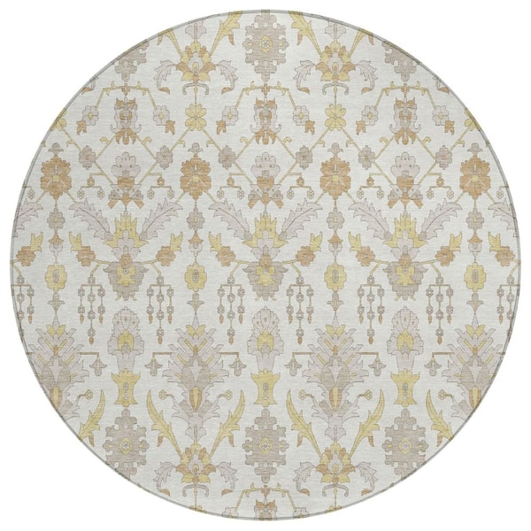 Chantille Machine Washable Indoor/Outdoor Abstract ACN2857 Ivory 8 ft. x 8 ft. Round Rug