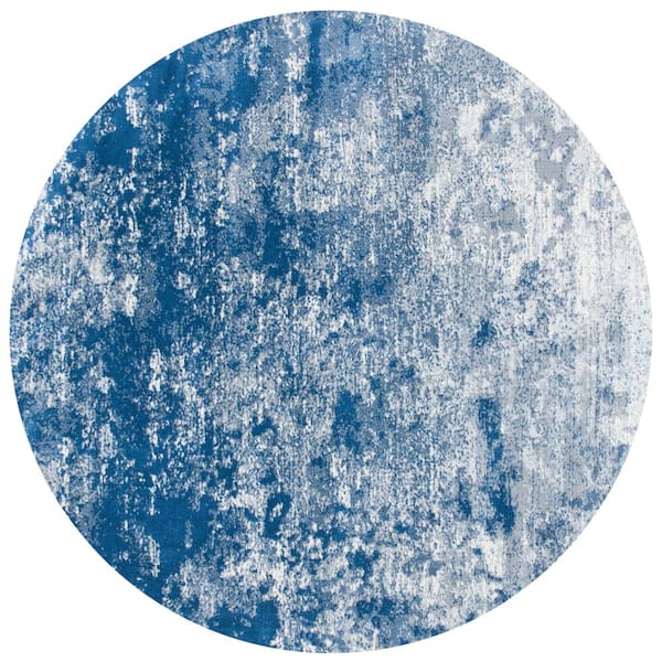 SAFAVIEH Brentwood Gray/Navy 7 ft. x 7 ft. Round Abstract Area Rug