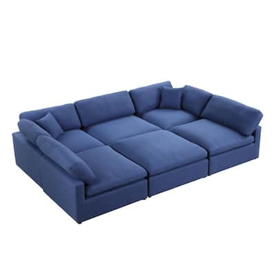 Remington 118 in. W Armless 6-piece Linen Symmetrical Sectional Sofa in Blue (6-Seater)