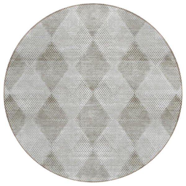 HomeRoots Gray 8 ft. Round Woven Geometric Round Indoor/Outdoor Area ...
