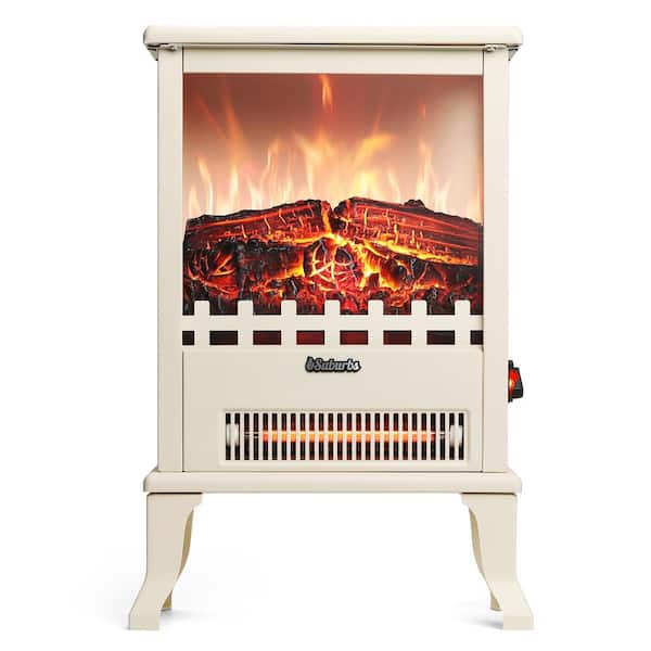 TURBRO Suburbs TS17Q Infrared Electric Fireplace Stove, 19 in. Freestanding Stove Heater with 3-Sided View 1500-Watt Ivory