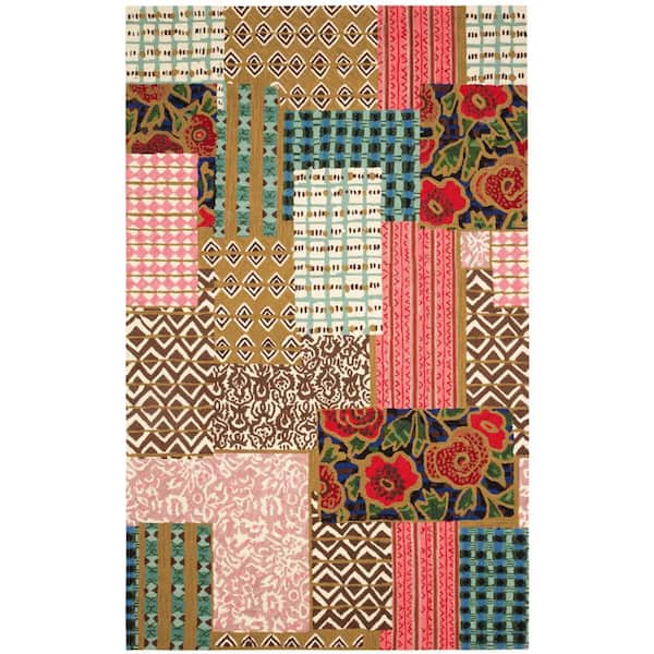 9 ft. x 12 ft. Multi Elm Patchwork Hand Micro Hooked Wool Indoor Area Rug