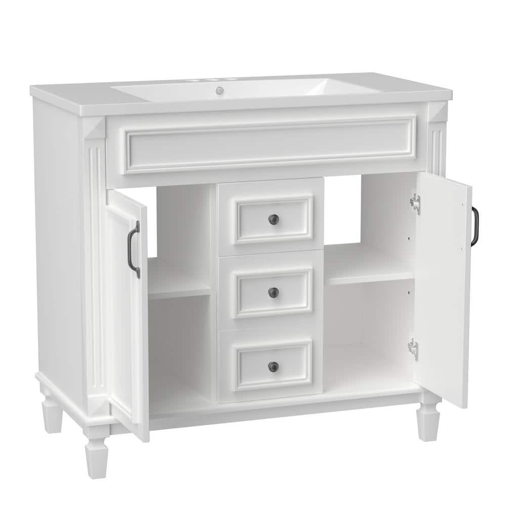 36 in. W. x 18 in. D x 34 in. H Freestanding Single Sink Bath Vanity in Whi