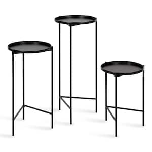 Ulani 12.00 in. Black Round Metal End Table with 3-Pieces