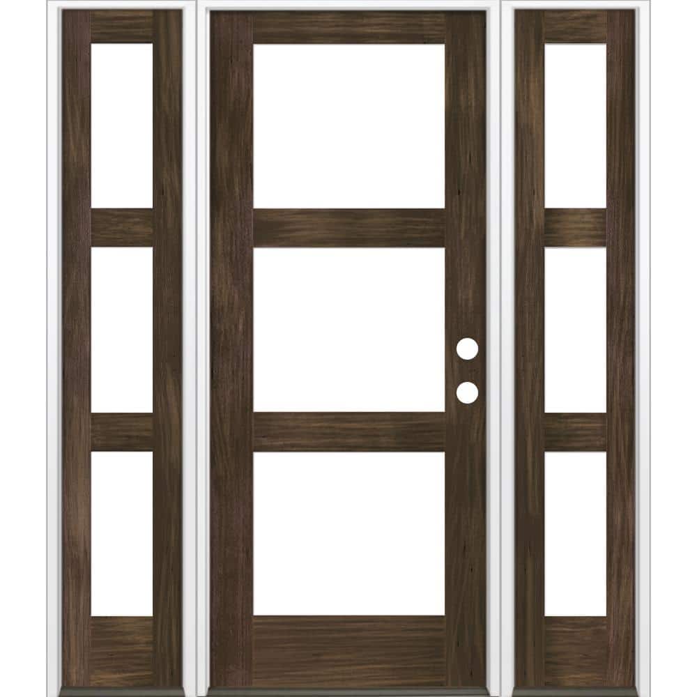 60 in. x 80 in. Modern Hemlock Left-Hand/Inswing 3-Lite Clear Glass Black Stain Wood Prehung Front Door with Sidelites price history on PriceWatchPro