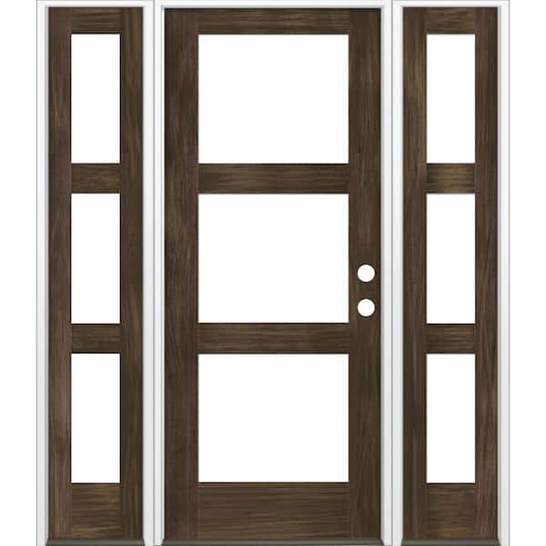 Krosswood Doors 64 in. x 80 in. Modern Hemlock Left-Hand/Inswing 3-Lite Clear Glass Black Stain Wood Prehung Front Door with Sidelites