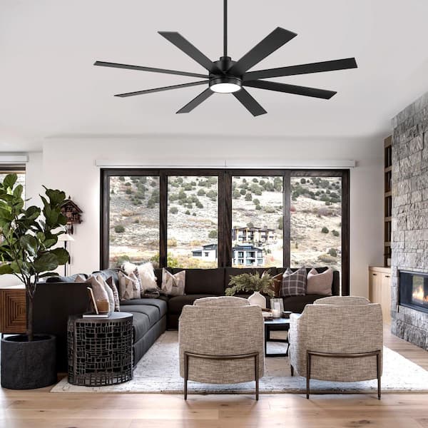 Archer 72 in. Integrated LED Indoor Matte Black Windmill Ceiling Fan with Light and Remote Control Included