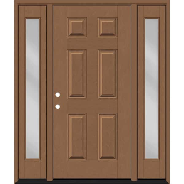 Steves & Sons Regency 60 in. x 80 in. 6-Panel RHIS Autumn Wheat Stain Mahogany Fiberglass Prehung Front Door Clear 10 in. SLs 6-9/16