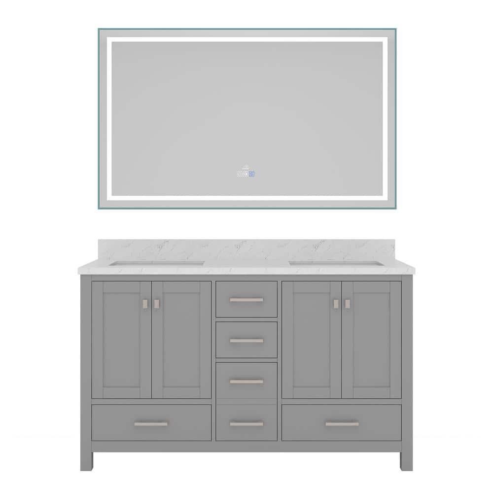 60 in. W x 22 in. D x 35.4 in. H Double Sink Bath Vanity in Gray with Top and Mirror price history on PriceWatchPro