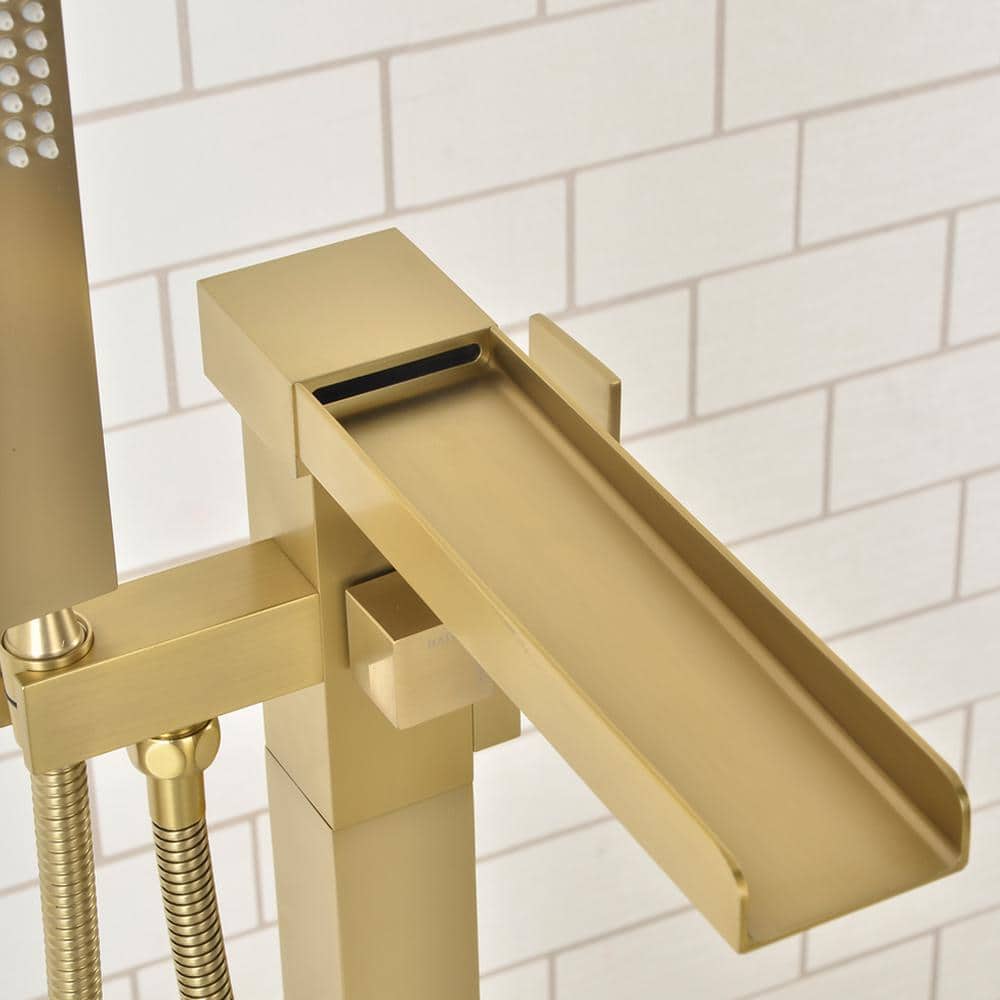 Brushed Gold Single-Handle Freestanding Waterfall Tub Filler
