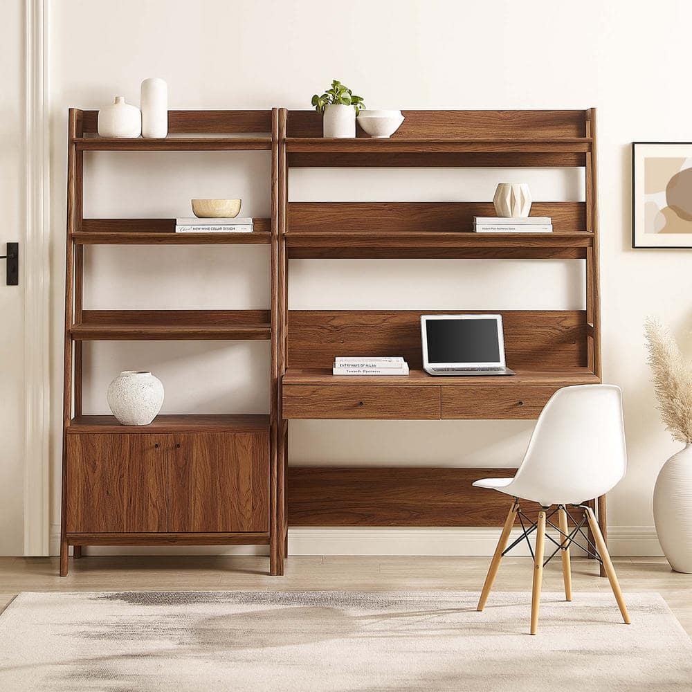 Bixby Walnut 2-Piece Office Desk and Bookshelf Set