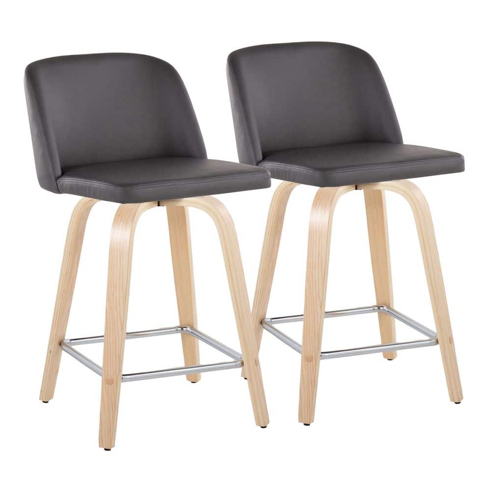 Toriano 33.75 in. Grey Faux Leather, Natural Wood & Chrome Metal Fixed-Height Counter Stool (Set of 2) price history on PriceWatchPro