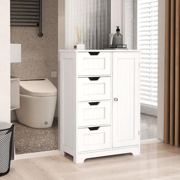 22.04 in. W x 11.81 in. D x 32.68 in. H Bathroom Linen Cabinet Floor Storage Cabinet with Drawers in White