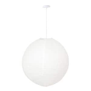 Orb 60-Watt 1-Light White Hanging Lantern Pendant-Light with Round Fabric Shade and White Hardwire