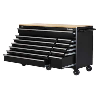 66 in. W 12-Drawer, Deep Tool Chest Mobile Workbench in Gloss Black with Hardwood Top