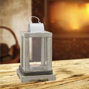 White Candle Operated Weathered Wood and Metal Lantern