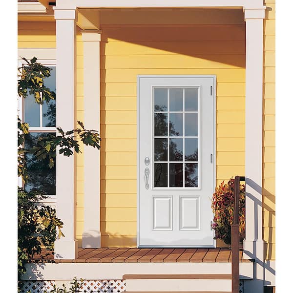 36 in. x 80 in. 12 Lite Primed Steel Prehung Left-Hand Outswing Front Door